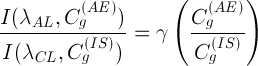 \frac{I(\lambda_{AL},C_g^{(AE)})}{I(\lambda_{CL},C^{(IS)}_g)}=\gamma\left(\frac{C_g^{(AE)}}{C_g^{(IS)}} \right)