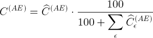 C^{(AE)}=\widehat{C}^{(AE)}\cdot\frac{100}{100+\displaystyle{\sum_\epsilon \widehat{C}_\epsilon^{(AE)}}}